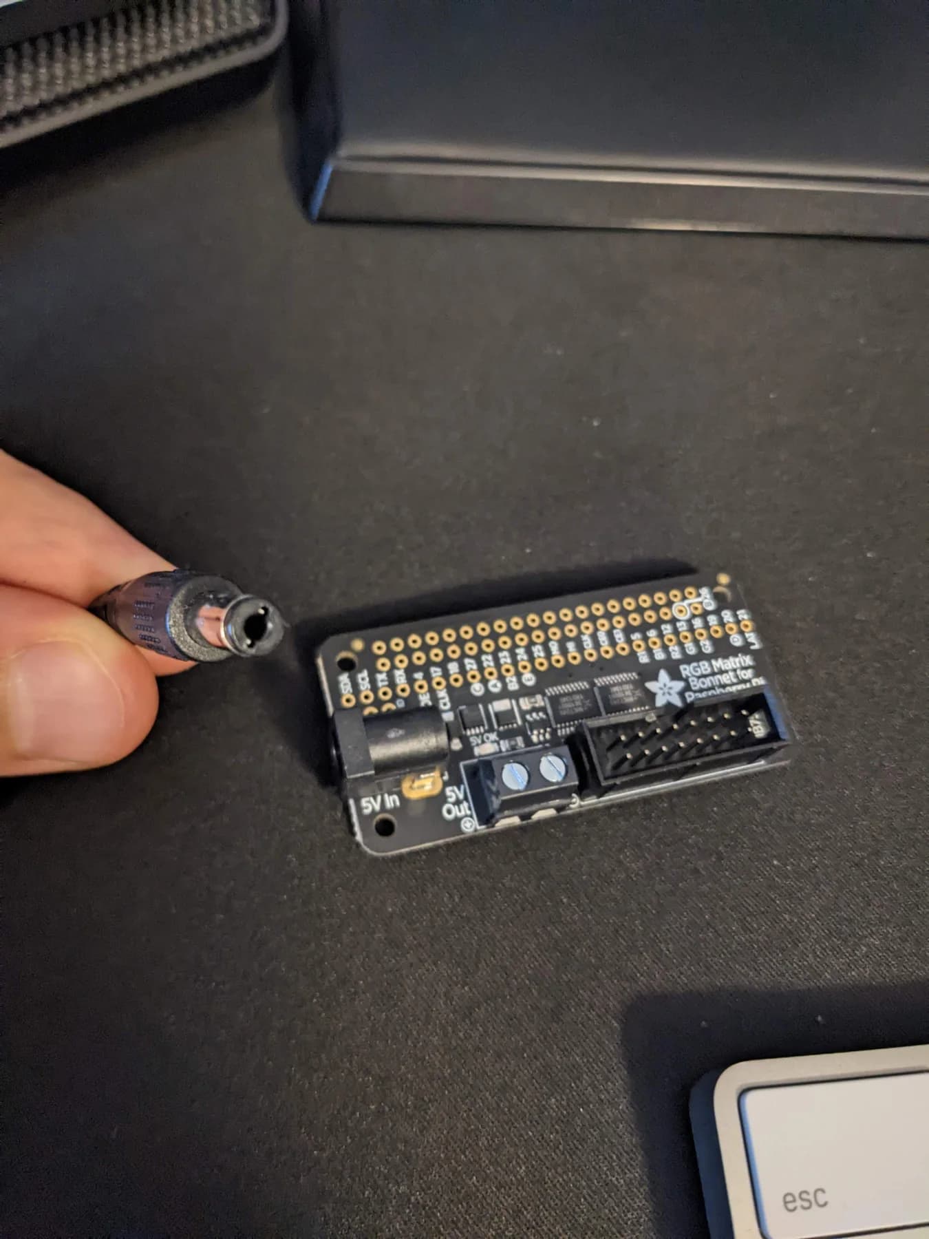 RGB LED matrix controller board beside its power connector